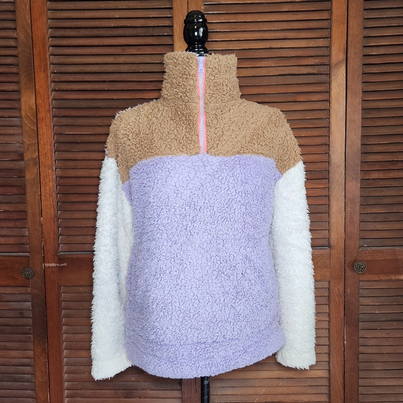 Gap Colorblock Sherpa Teddy 1/4 Zip Pullover Henley Sweater - Picture 2 of 10